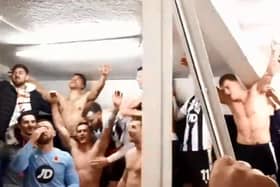 In a video posted to Twitter, the elated players pack the club's dressing room for an emotional singalong of Adele's 2011 hit.