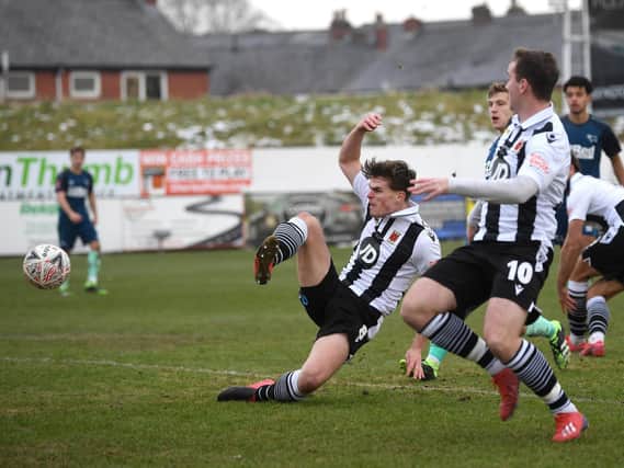 Mike Calveley makes it 2-0 for Chorley against Derby