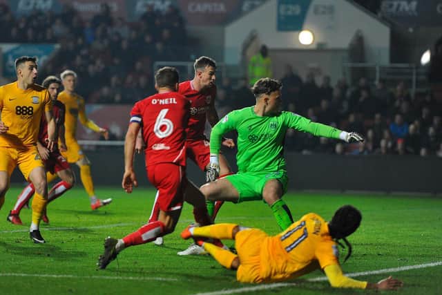 Daniel Johnson squeezes home PNE's winner at Bristol City in December 2016