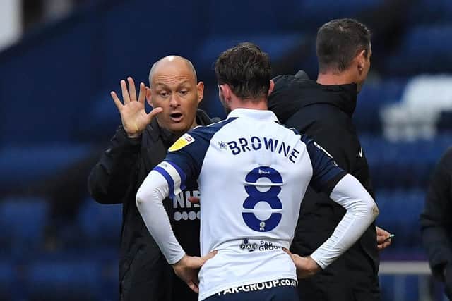 Alan Browne gets instructions from North End manager Alex Neil