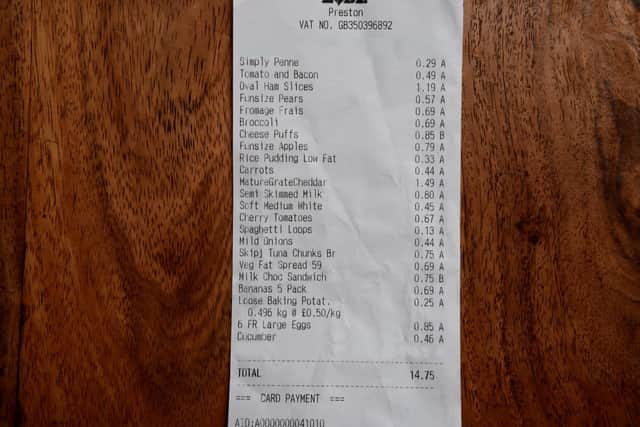 Receipt for £15 of food from Lidl in Preston