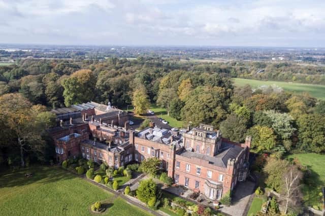 An aerial shot of Cuerden Hall as it is today