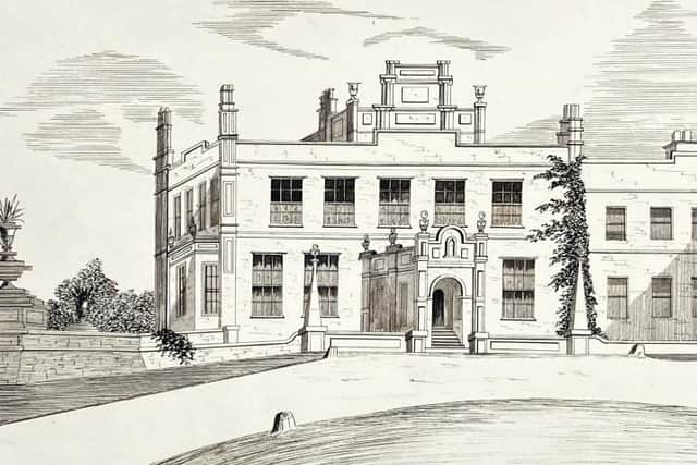 An original drawing of Cuerden Hall by Lewis Wyatt