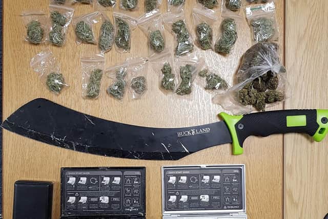 Drugs, drug equipment and weapons seized this week by police in Samuel Street, Preston. Photo courtesy of Lancashire Police.