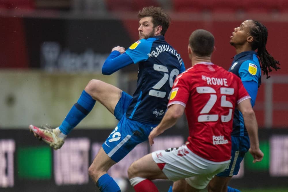 Preston North End winger Tom Barkhuizen in action against Bristol City