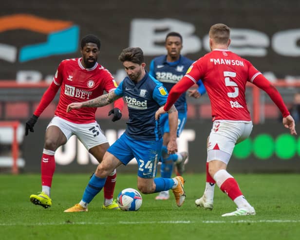 Sean Maguire in possession at Ashton Gate.