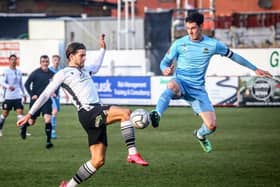 Chorley's Harry Cardwell in action against Farsley Celtic on Saturday
(photo: Stefan Willoughby)
