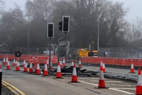 Roadworks outside the new Tesco supermarket in Liverpool Road, Penwortham