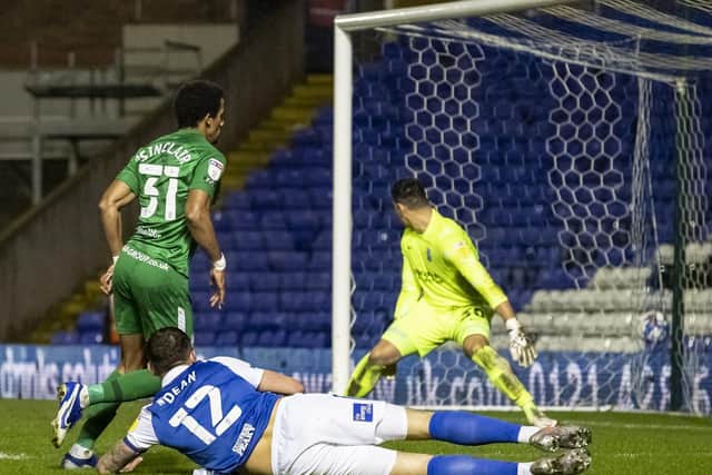 PNE winger Scott Sinclair fires into the net against Birmingham