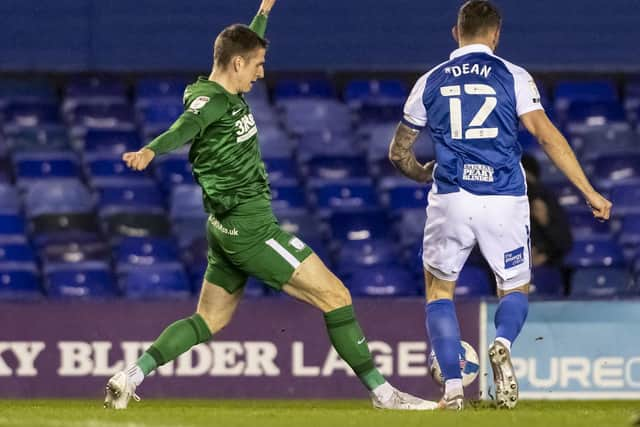 Preston North End striker Emil Riis in action against Birmingham