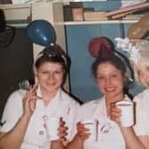 Shirley (centre) during her time as a chef at Aldershot