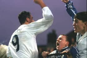 Kurt Nogan celebrates scoring Preston North End's winner at York City in January 1999