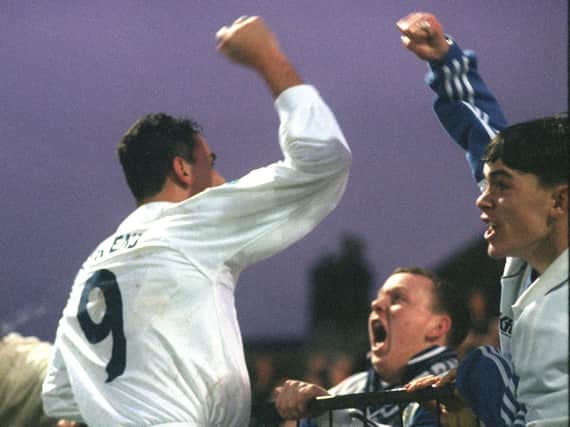 Kurt Nogan celebrates scoring Preston North End's winner at York City in January 1999