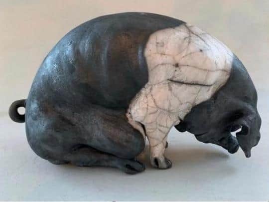 The ceramic pig which is also being auctioned off by artist Christine Cummings in aid of sight loss charity Galloways.