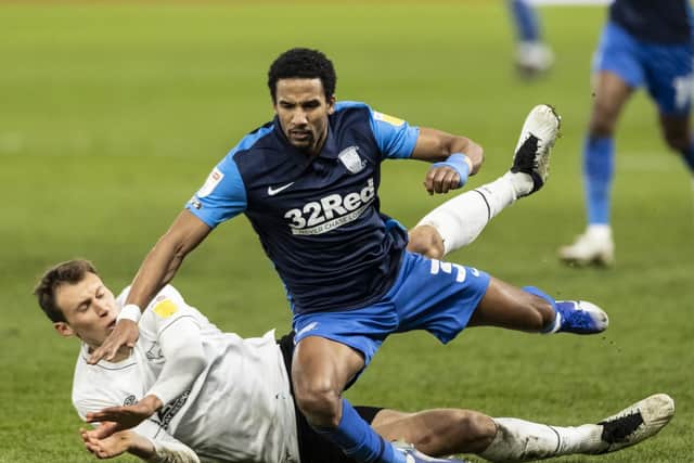 Scott Sinclair is brought down playing for PNE at Derby on Boxing Day