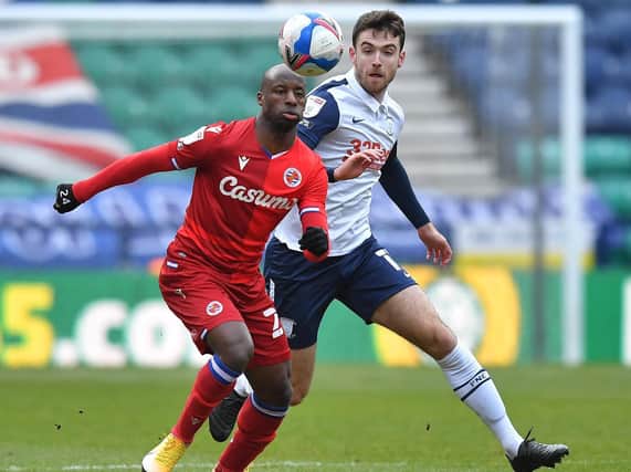 Preston North End's Ben Whiteman battles with Reading's Sone Aluko during the 0-0 draw at Deepdale last weekend