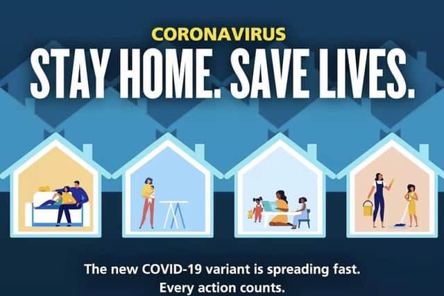 Grab from Twitter showing a "stay home, save lives" poster which has been withdrawn by the Government following a backlash over its apparently sexist depiction of women