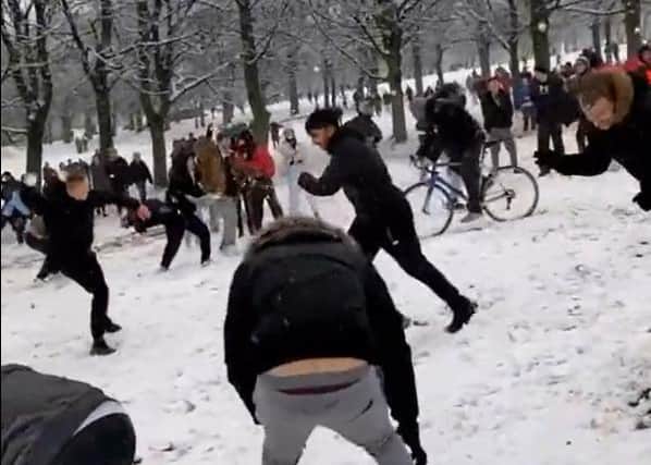 The snowball fight was filmed and widely shared on social media