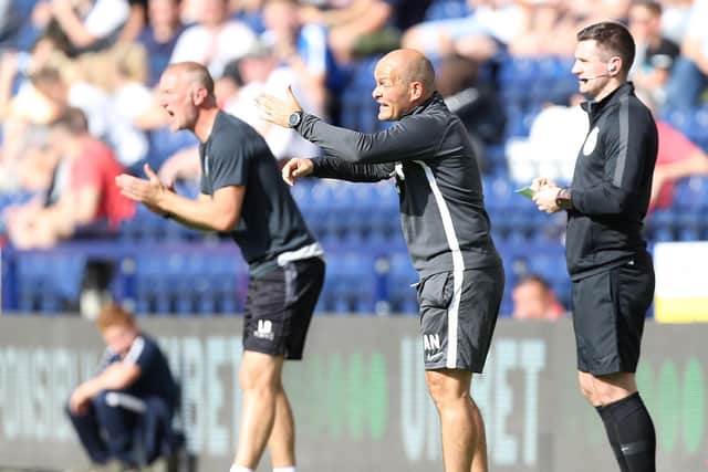PNE manager Alex Neil on the touchline with Sheffield Wednesday's Lee Bullen in August 2019