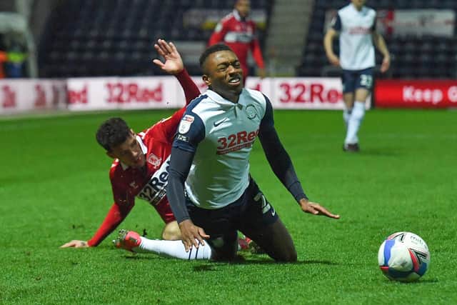 Darnell Fisher playing for Preston North End against Middlesbrough in December