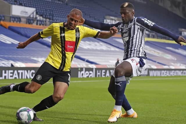 West Bromwich Albion centre-half Cedric Kipre in action against Harrogate Town in the League Cup