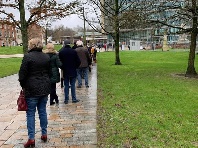 Patients were trying their best to main social distancing while queuing for long hours for their jabs