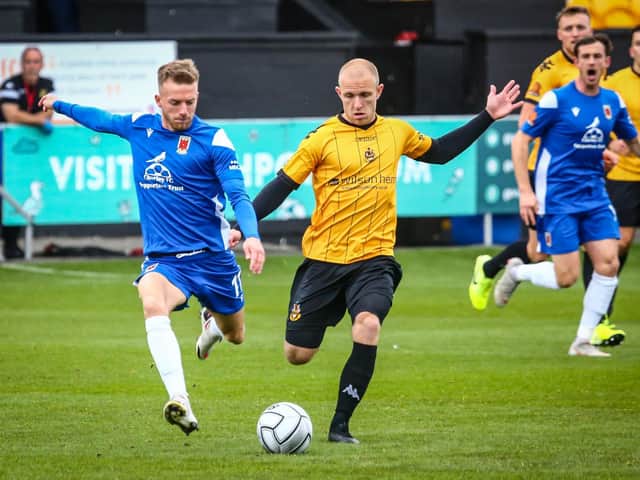 Chorley's Elliot Newby in action against Southport earlier this season in the National League North (photo:Stefan Willoughby)