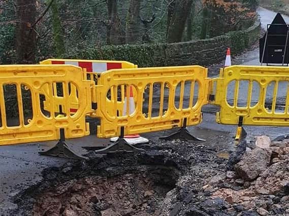 The gaping sink hole on Private Road, Hoghton