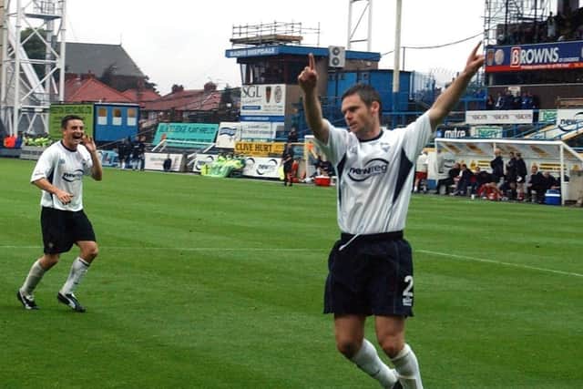 PNE right-back Graham Alexander celebrates after scoring from the penalty spot against Rotherham