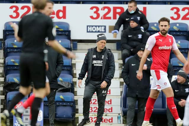 Preston North End manager Alex Neil watches from the touchline against Rotherham at Deepdale