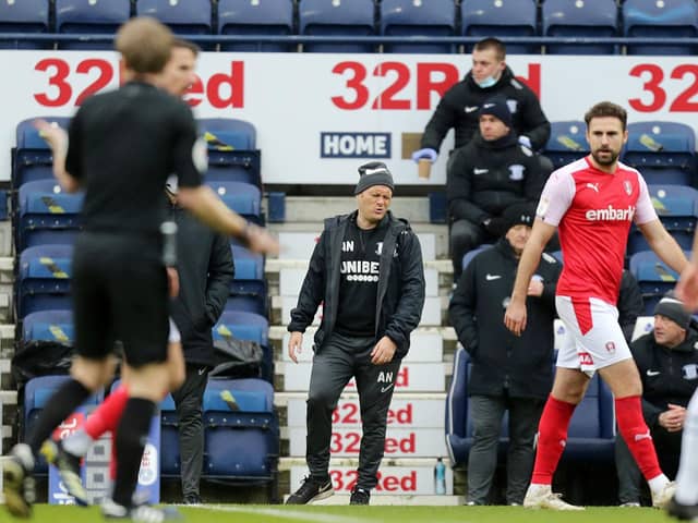 Preston North End manager Alex Neil watches from the touchline against Rotherham at Deepdale