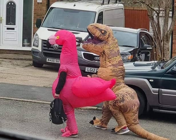 Have you met the new neighbours? Tracey and Simon step out in costume for their pebble drop walk.