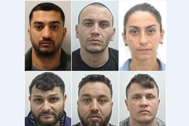 Six gang members were jailed for running a brothel in Blackburn which exploited young Romanian women to work as prostitutes. The gang advertised their victims on Vivastreet.
From top left: Razvan Zidaru, 30 of Douglas Place, Blackburn; Valentin Ghelase, 35, of Fielden Street, Blackburn; Valentina Cretu, 31, of Douglas Place, Blackburn; Marius Serban, 39, of Castleton Road, Preston; Valentin Caraman, 38, of Oakenhurst Road, Blackburn; and Mihaela-Diana Barbieru, 32, of Fielden Street, Blackburn
(Pictures: Lancashire Police)