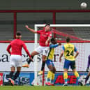 John O'Sullivan scores for Morecambe in their FA Cup tie with Solihull Moors