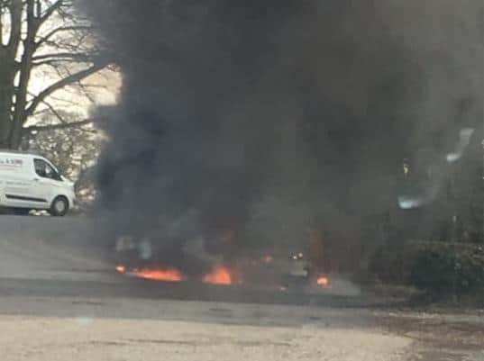 An 82-year-old woman, who reportedly suffers from dementia, was rescued from her black BMW in Station Road, opposite the Hand and Dagger pub in Salwick, after the car suddenly caught fire on Friday (February 12). Pic credit: Dalziel Eccleston