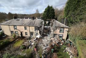 The scene in Ramsbottom, Bury, Greater Manchester, where the body of a woman has been found after a house collapsed on Wednesday evening
