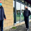 Howard Davidson, chair of the trustees of Hoole Village Memorial Hall, and Cllr Matthew Tomlinson, cabinet member for resources at South Ribble Borough Council, pictured outside the nearly-complete new building