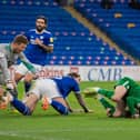 Preston North End substitute Paul Gallagher is fouled by Aden Flint for the second penalty against Cardiff City