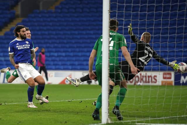Marlon Pack scores Cardiff's third goal against PNE