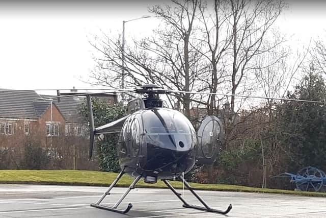 The helicopter was seen flying low over the rooftops of Leyland and Buckshaw and startled motorists driving along Wigan Road before landing at Charnock Farm