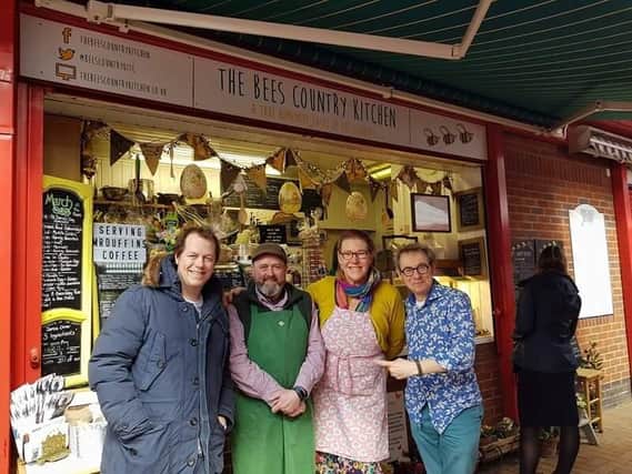 Mike and Sarah with Tom Parker Bowles and Nigel Barden at the judging of BBC Food and Farming Awards 2018