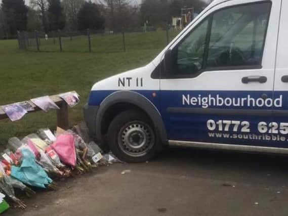 Flowers and candles left in memory of 20-year-old crash victim Ben Smith, from Walton-le-Dale, were damaged when a South Ribble Borough Council van drove over them on Friday (February 19)