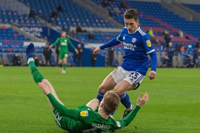 Anthony Gordon wins PNE's first penalty at Cardiff last Saturday