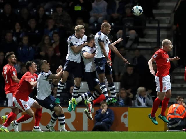 Alex Baptiste is at the front of a three-man queue to head home for Preston North End against Huddersfield at Deepdale in October 2016