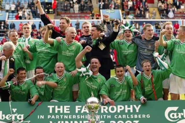Glory days: Burscough celebrate winning the FA Trophy in 2003.