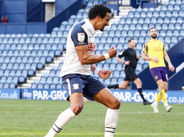 Scott Sinclair celebrates PNE's third goal.