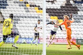 Brad Potts shoots Preston North End into the lead against Huddersfield Town at Deepdale