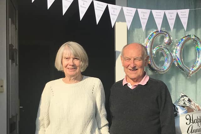 Eileen and Trevor celebrating their Diamon Wedding anniversary at home in Leyland