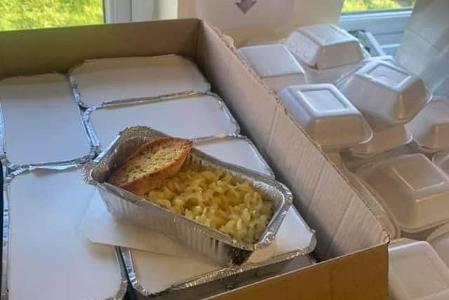 Portions of macaroni and garlic bread were among the hot meals delivered to Preston families
