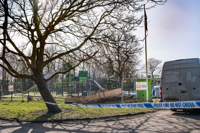 The council-funded improvements to the playground in Hurst Grange Park, Penwortham has cost around £225,000, but work has been set back after it was trashed by vandals on Monday evening (March 1)